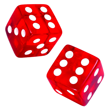 two red dices with white dots on them.