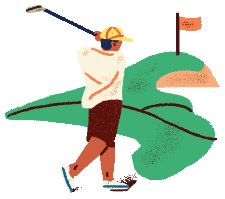 a man hitting a golf ball with a golf club.
