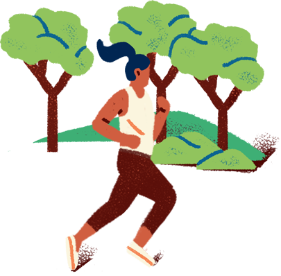 An illustration of a woman running in the forest.