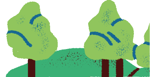 a drawing of two trees in a field.
