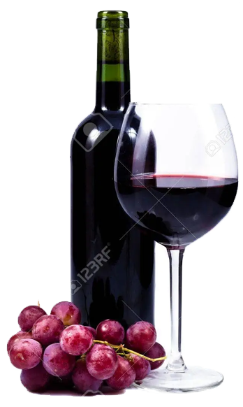 a glass of red wine next to a bottle of wine and a bunch of grapes.