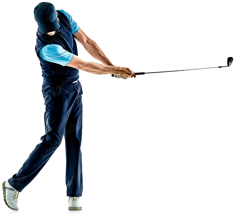 a man swinging a golf club at a ball.
