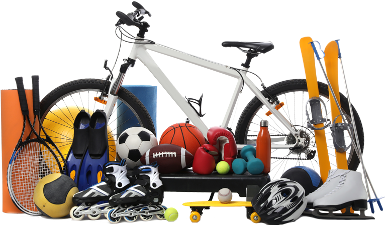 a bicycle with a rack full of sports equipment.