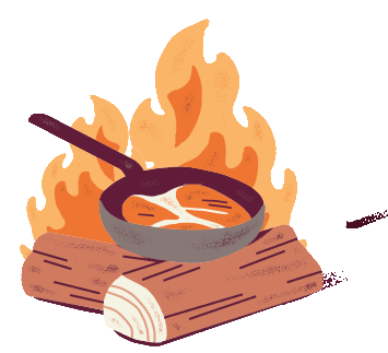 a bowl of soup sitting on top of a fire.