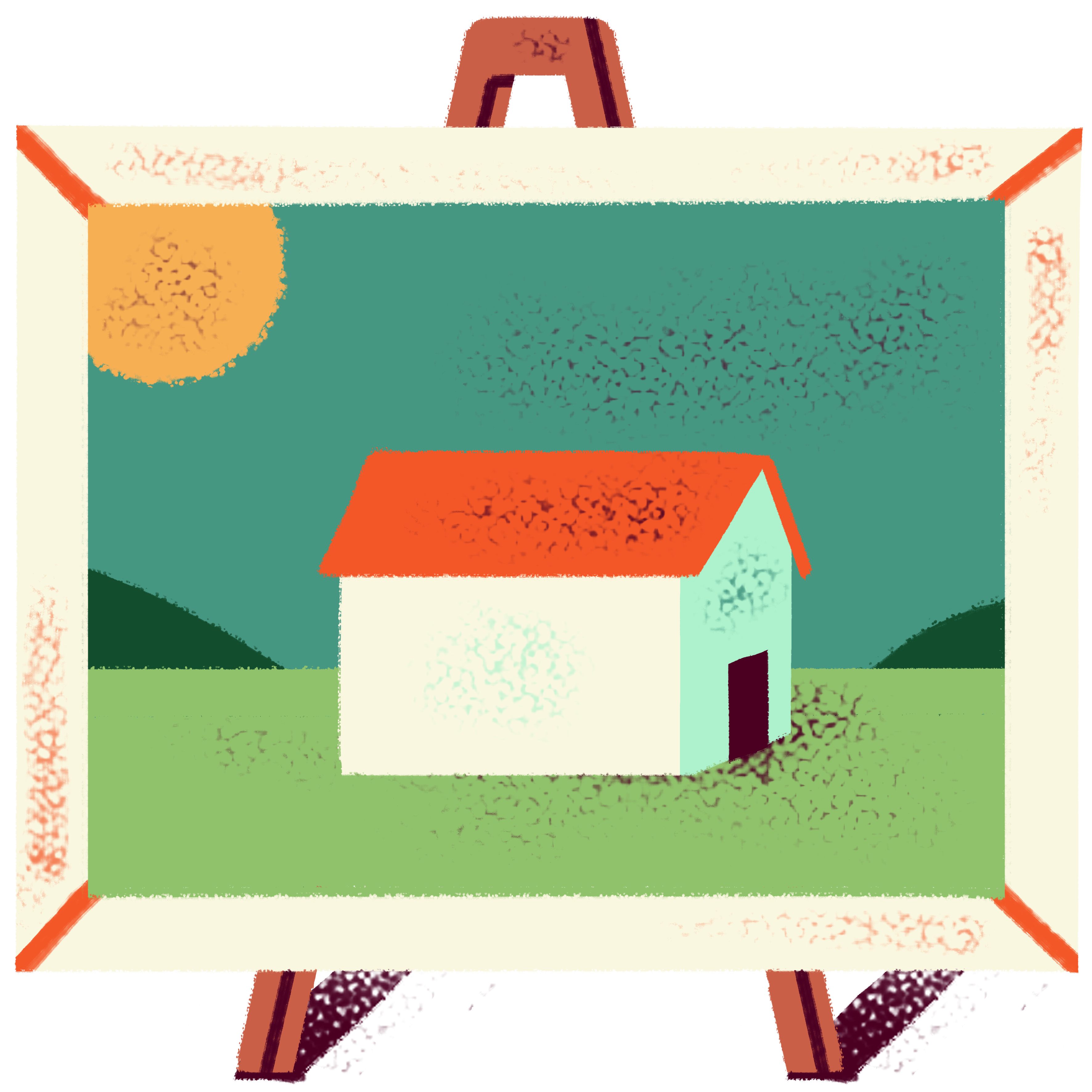 illustration of a painting of a house on an easel