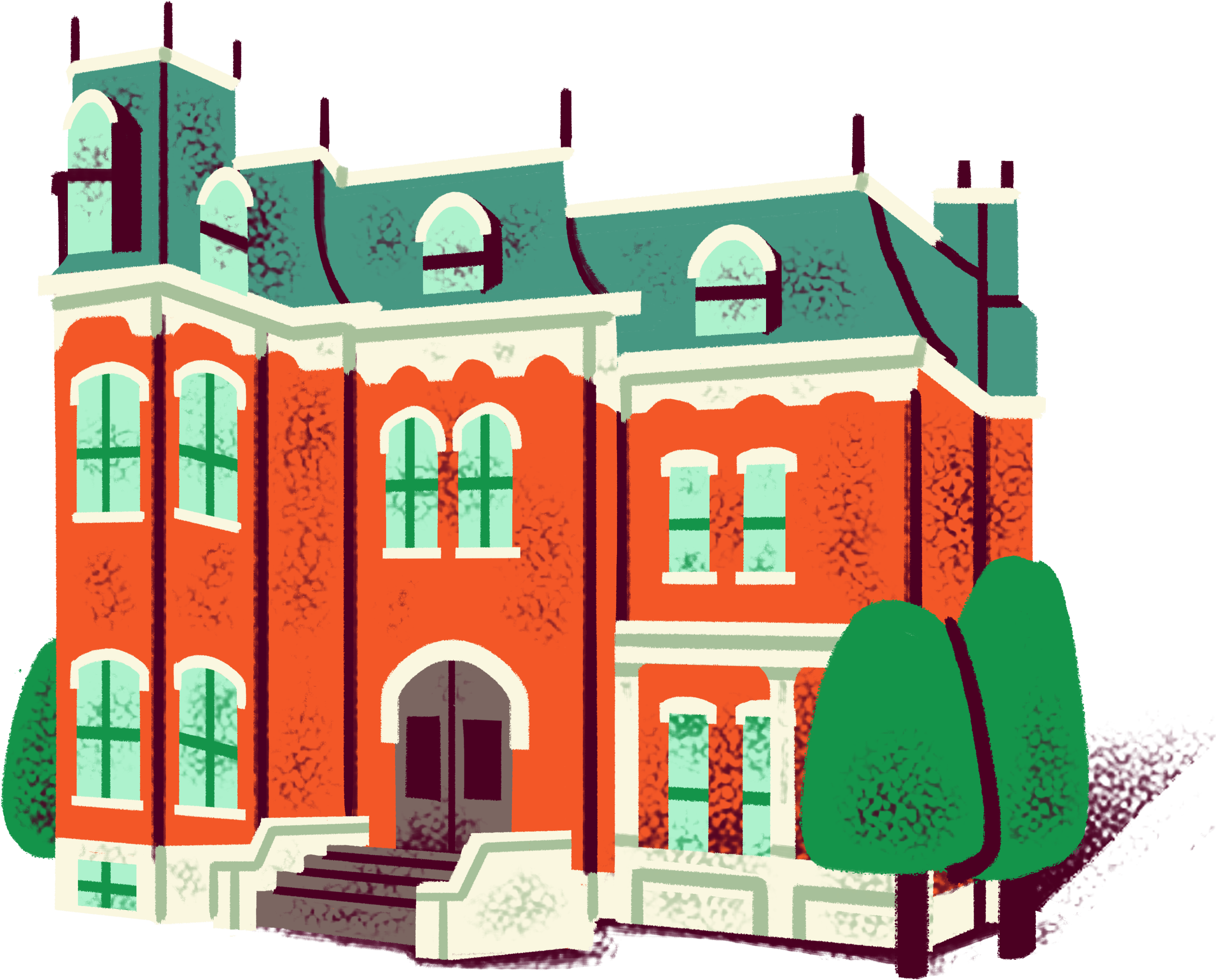 Illustration of a historic building from the 1800s