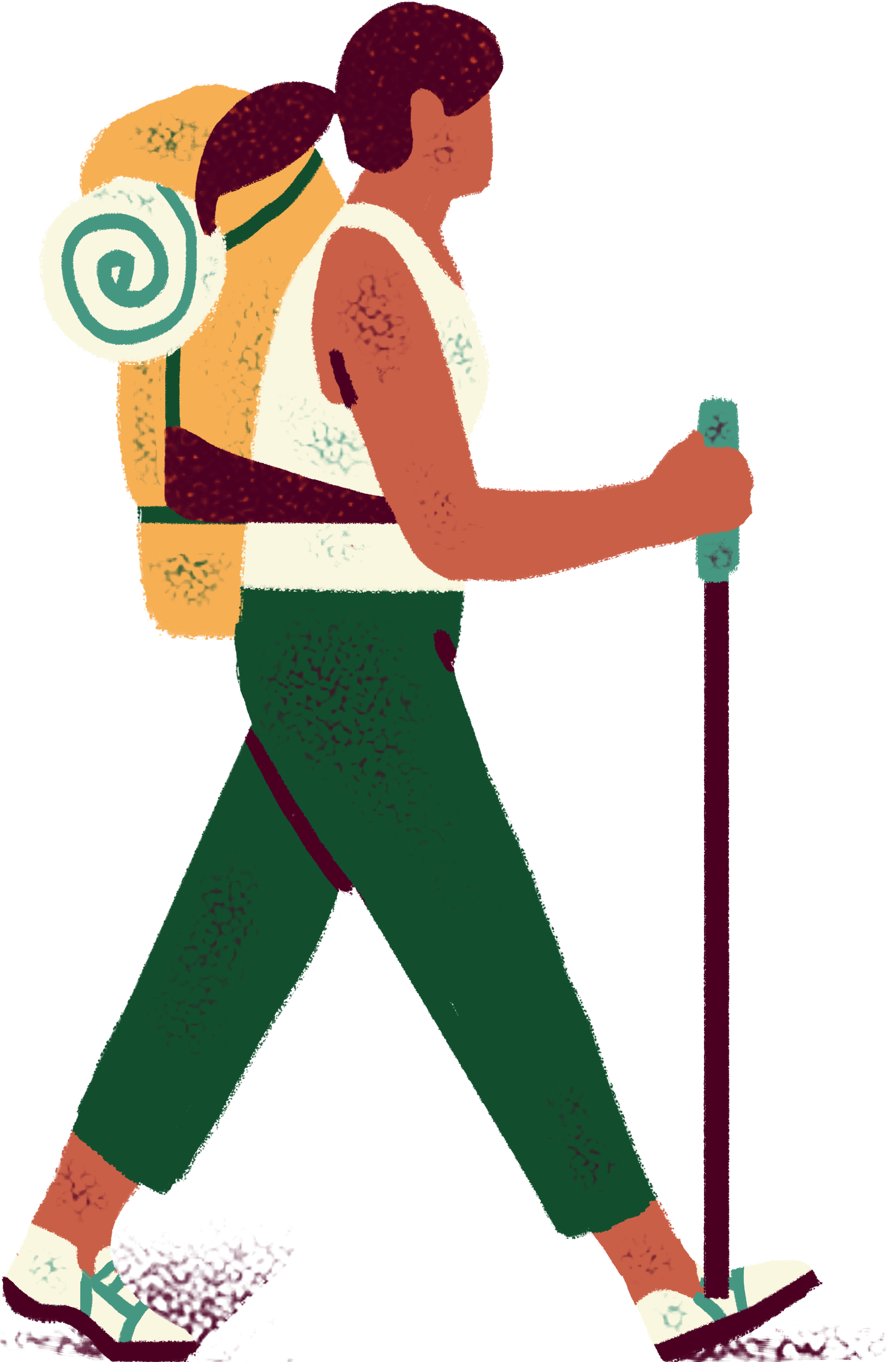 Illustration of a person hiking with a backpack.