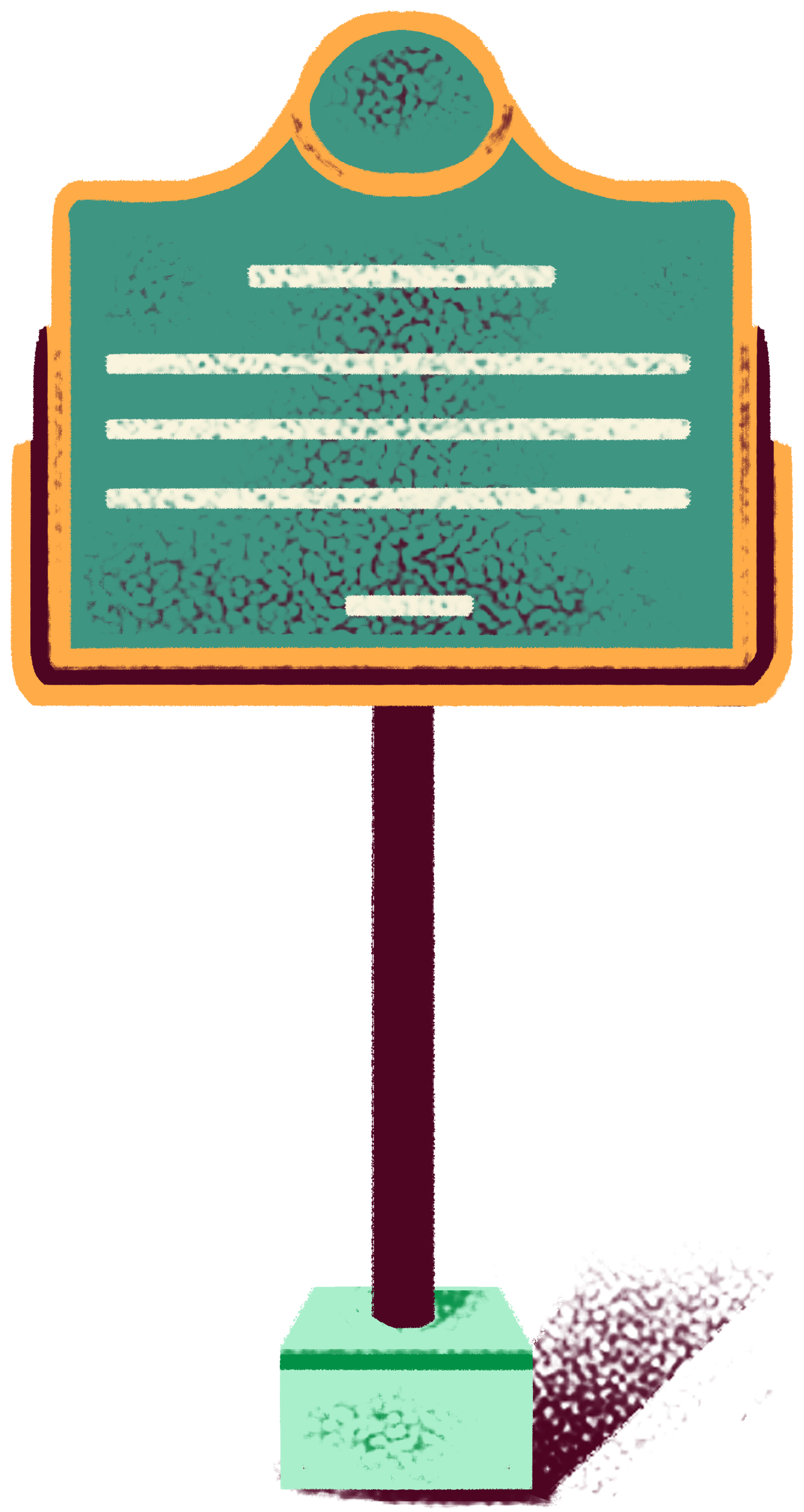 Illustration of a historic plaque sign on a post.