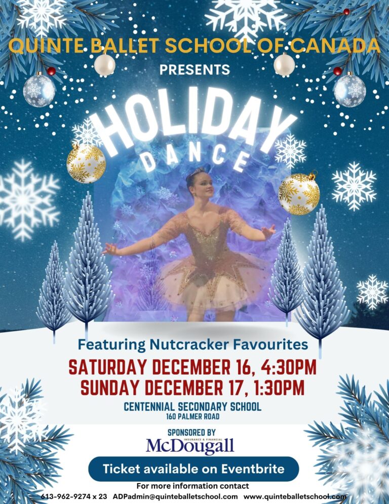 Event Poster featuring Winter scene and ballet dance. Feature details of the event.