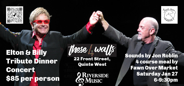 concert poster featuring image of Billy Joel and Elton John holding hands in celebration. With event details highlighted in this post.