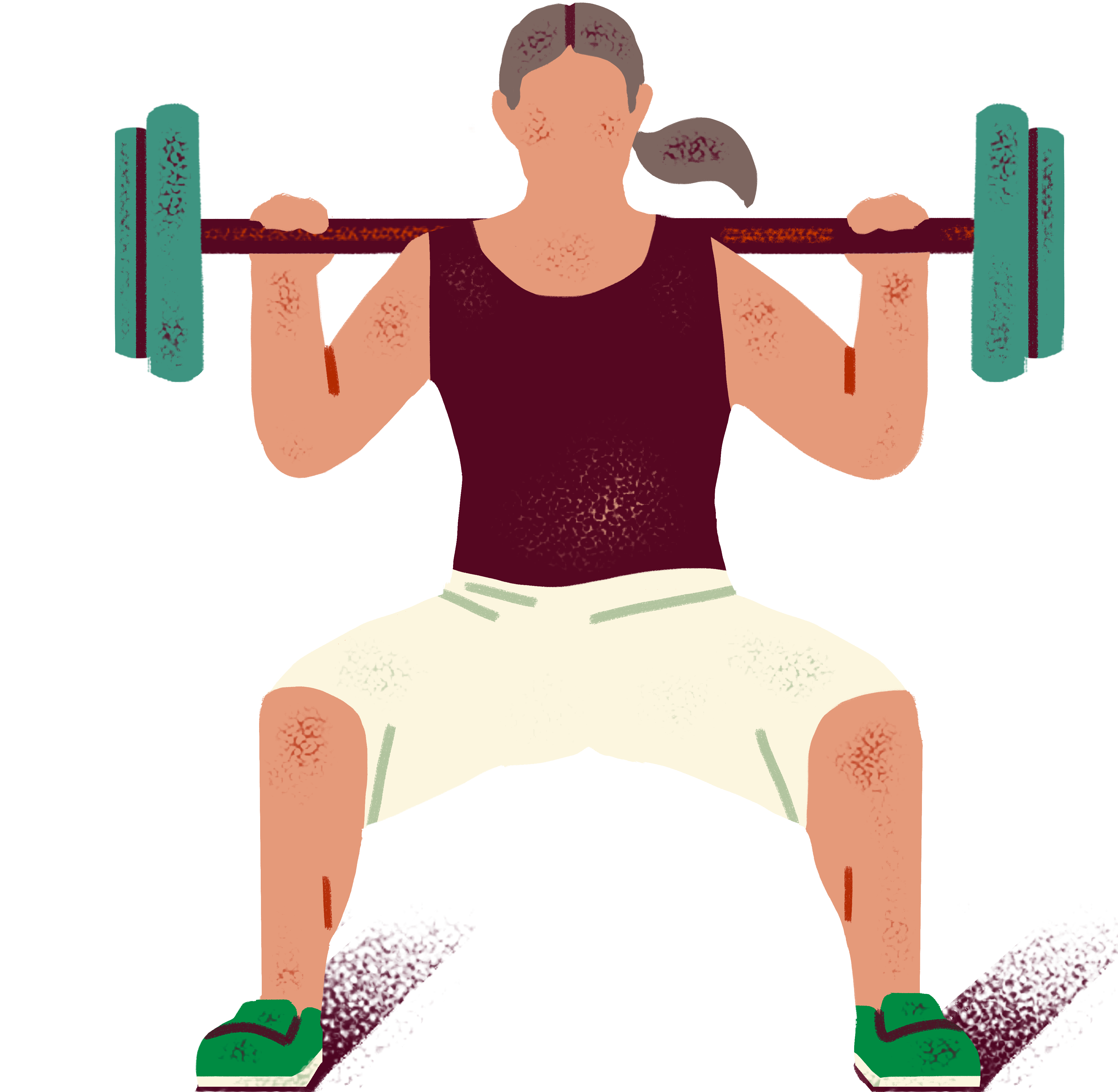 illustrated icon of a person doing a squat with a barbell on their shoulders