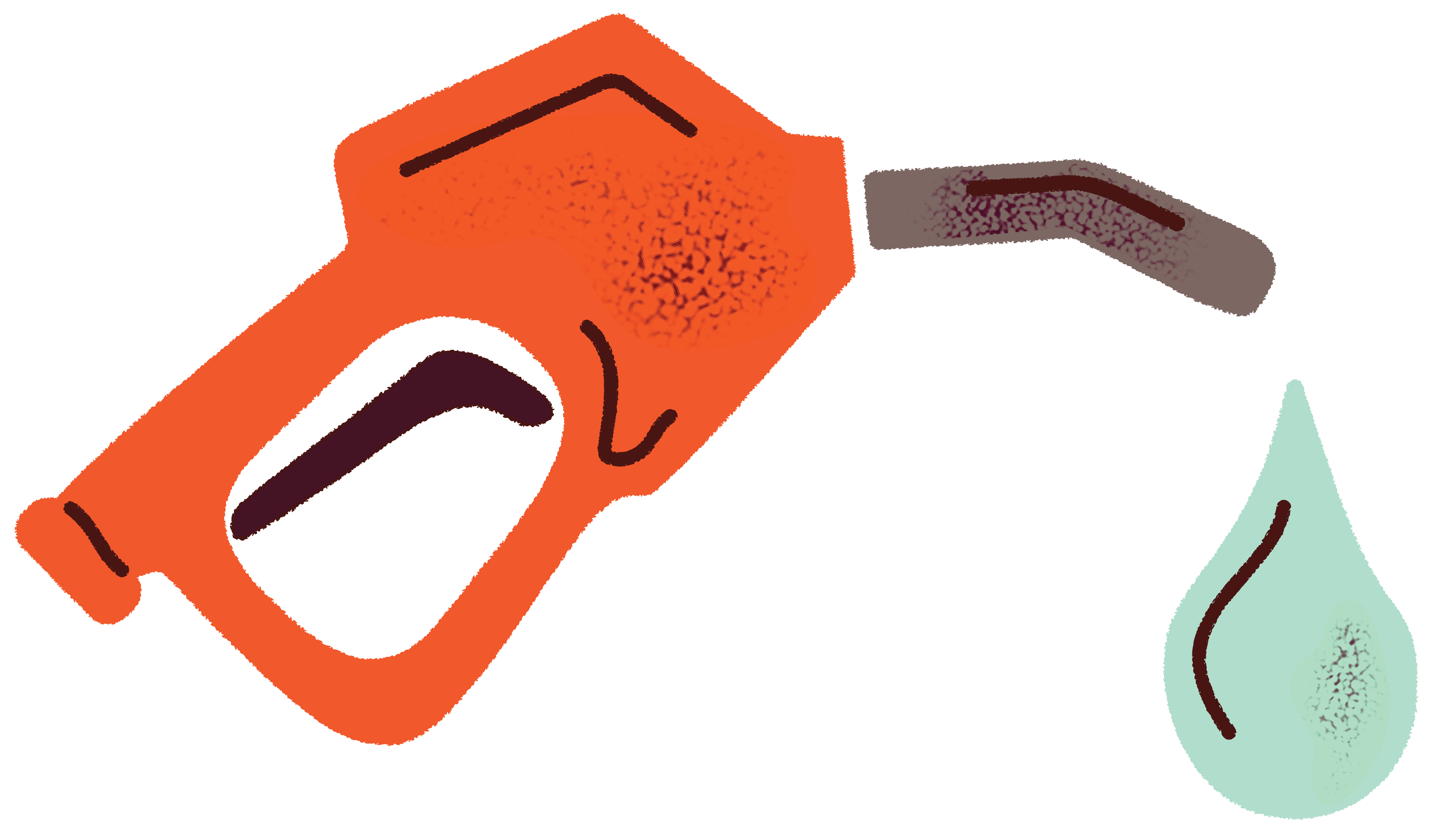 illustration of a gas pump handle with a drop of gas coming out of the nozzle.