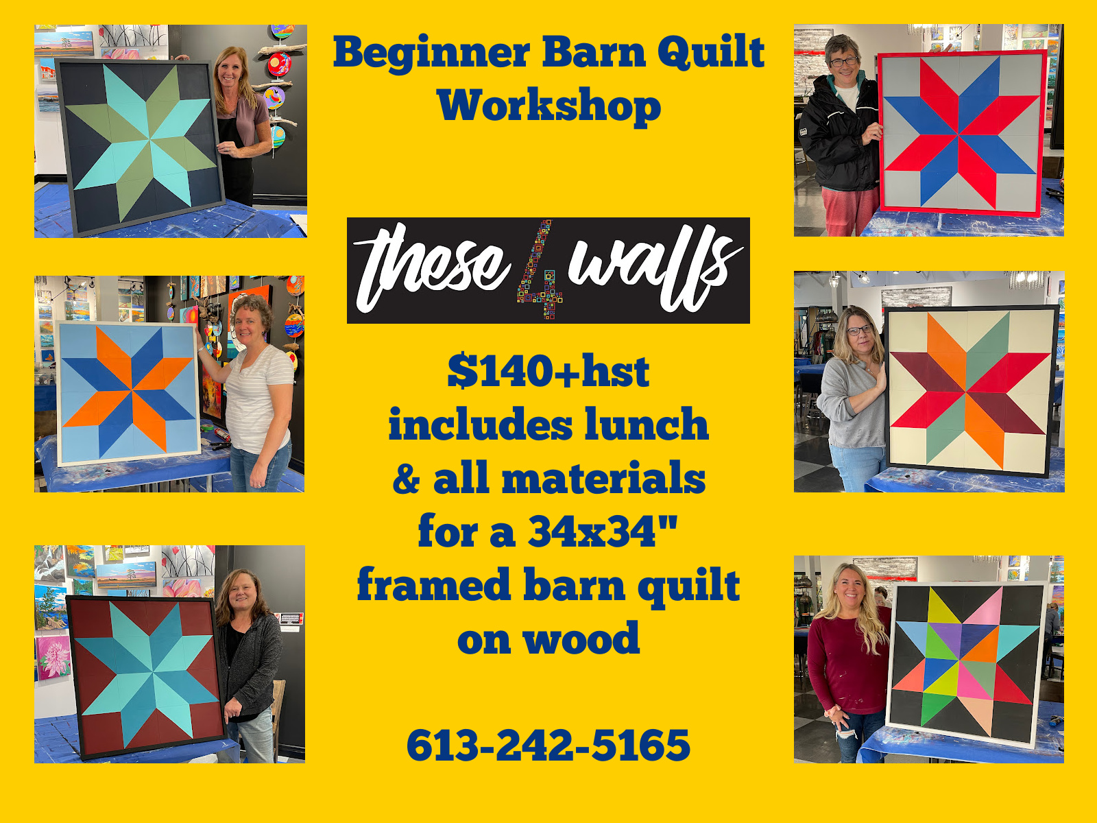 event poster with 6 people holding onto their 'Barn quilt'. Event details are also present.
