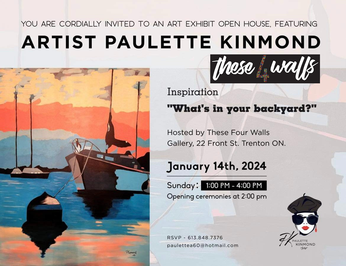poster with event details and watercolour painting of boats in a harbour