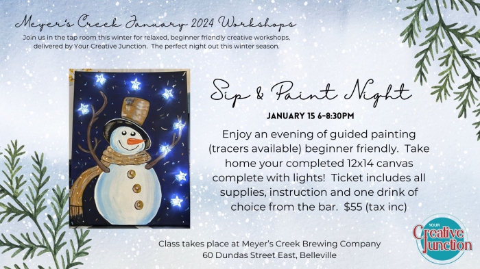 event poster with a winter scene and a picture of a snowman