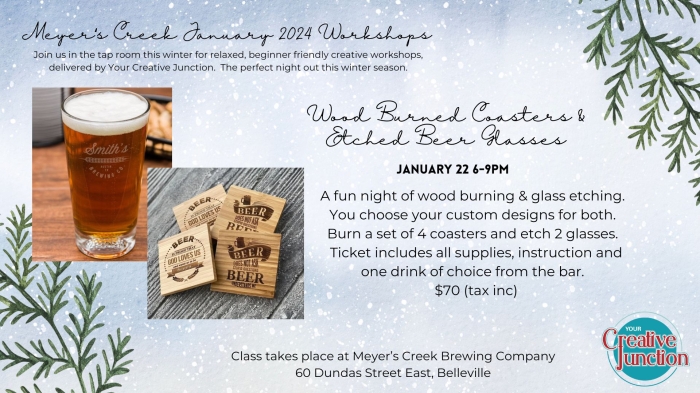 winter themed event poster with image of etched glass and wood.