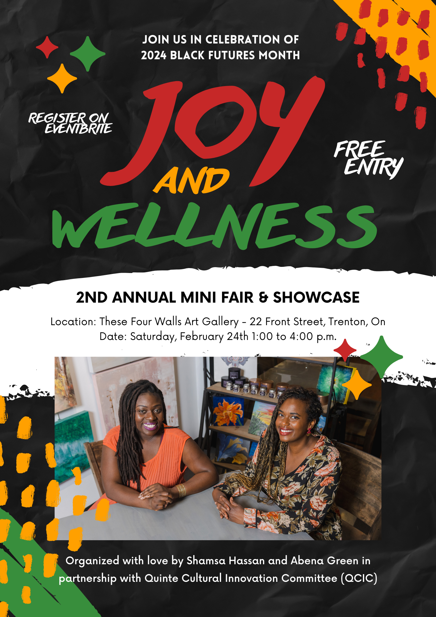 Event poster titled Joy And Wellness with photo of two women at a crafting table