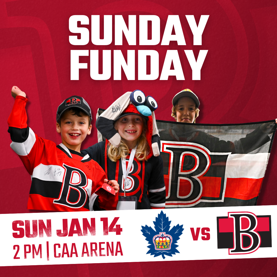 event poster reading "Sunday Funday" with picture of 3 child fans