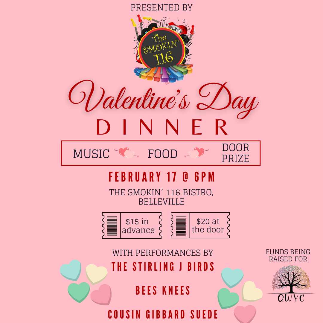 event poster title Valanetine's Dinner with a pink background.