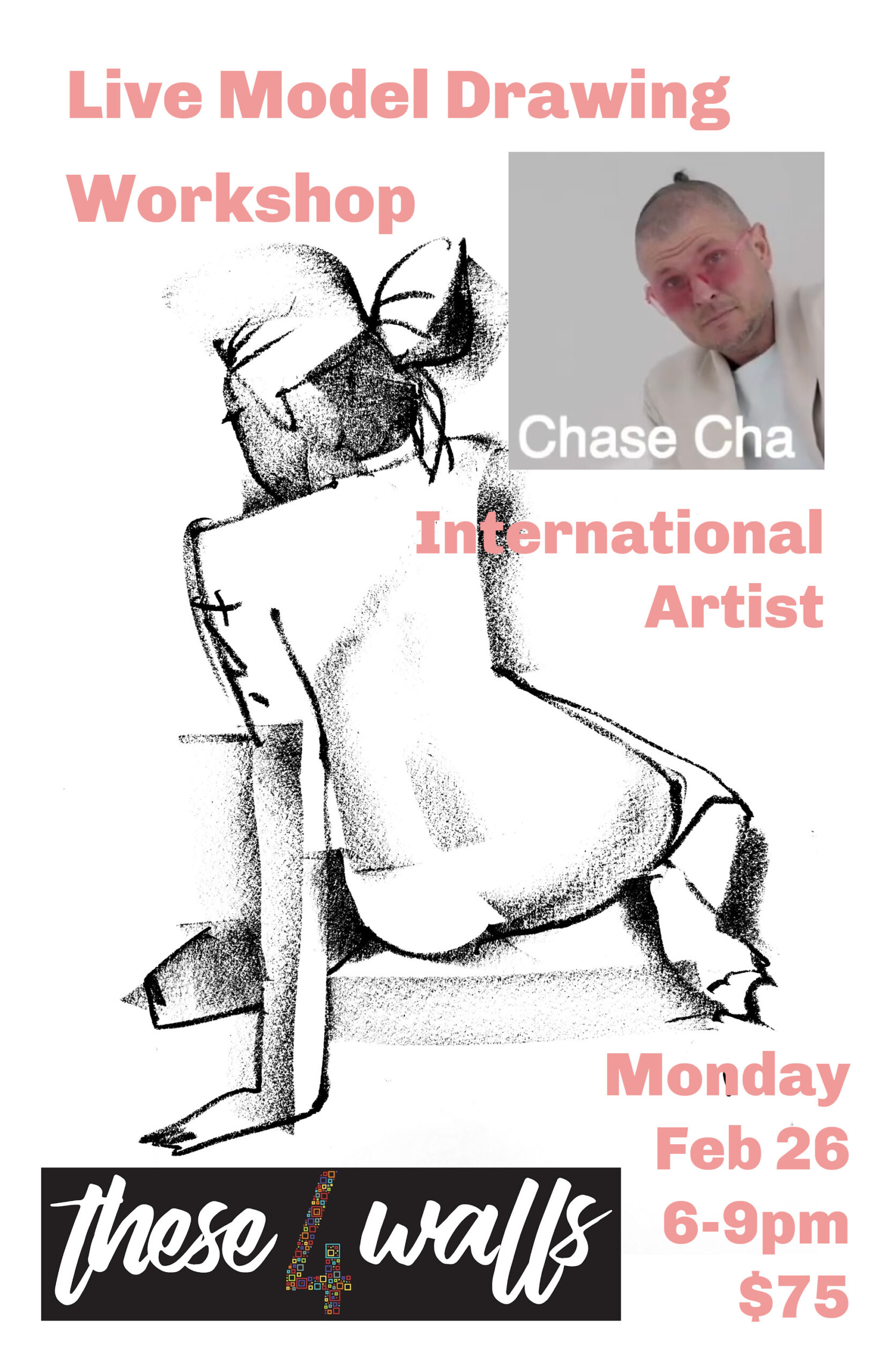 Poster with a line drawing of a woman. Also, shows a picture of Chase Chaw.