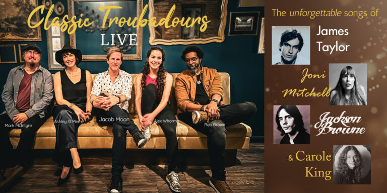 image of "troubadours" on a large couch.