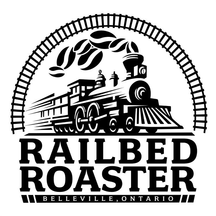 Company logo titled "Railbed Roaster". Has a picture of a train.