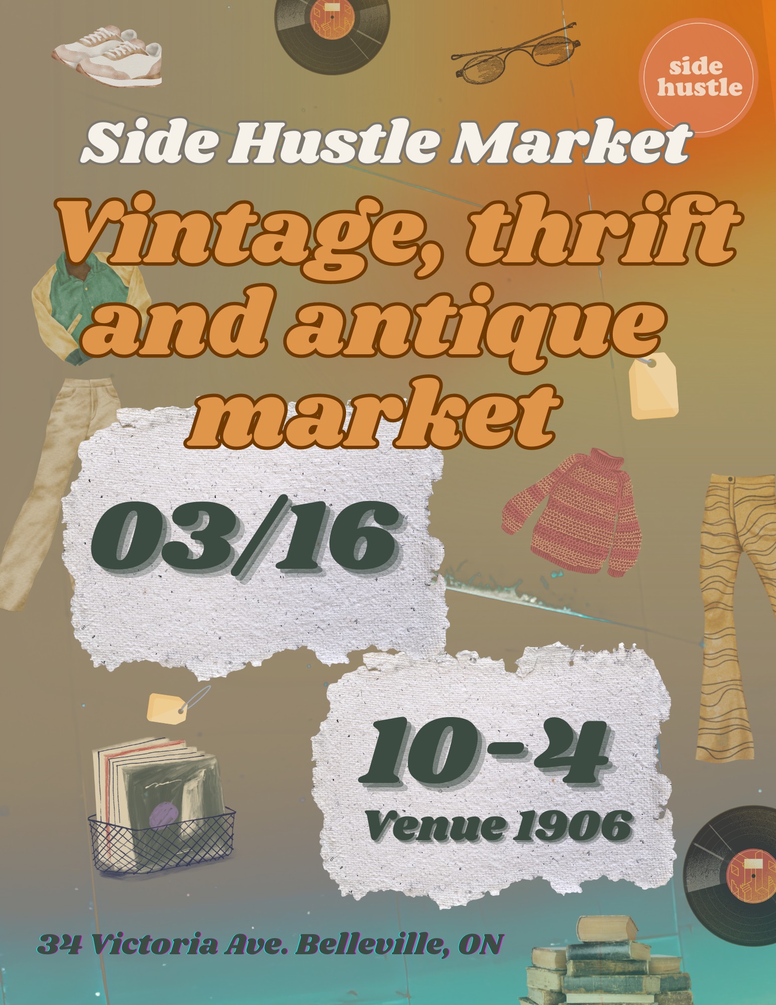 Poster for the event titled "Vintage Thrift and Antique Market"