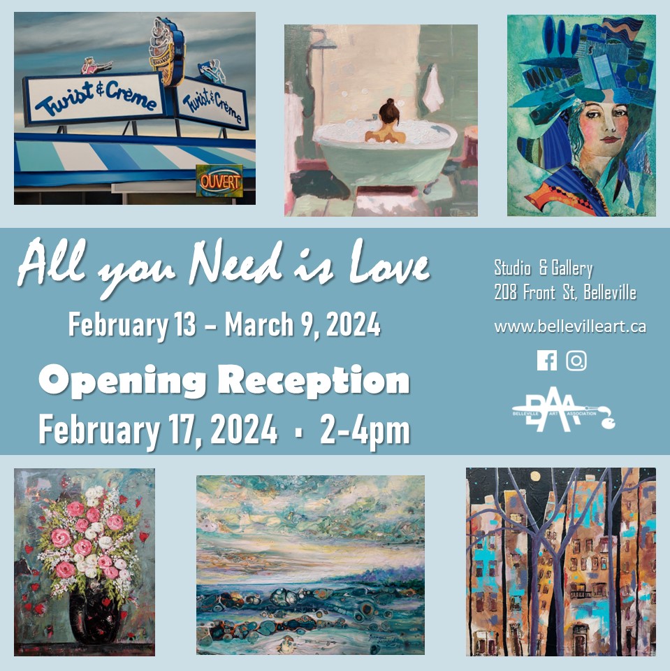 event poster with various paintings. Titled: All You Need is Love