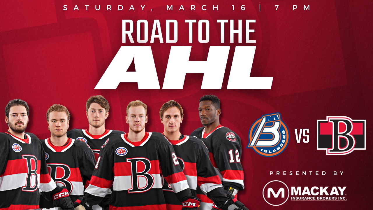poster that says "Road to the AHL" . Has photos of players.