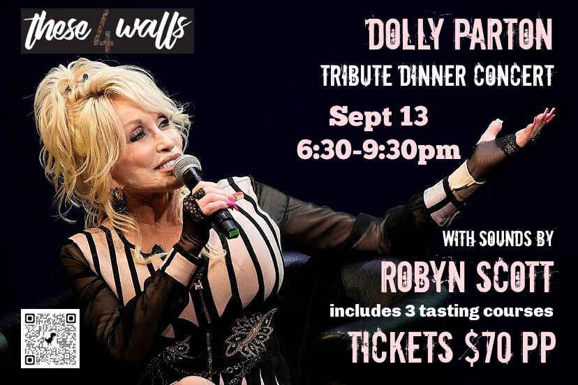 poster for event with photo of Dolly Parton and details of event.