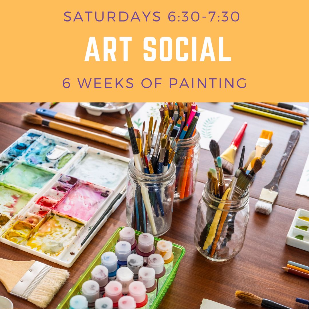 event poster with title "Art Social" and has a photo of painting supplies.