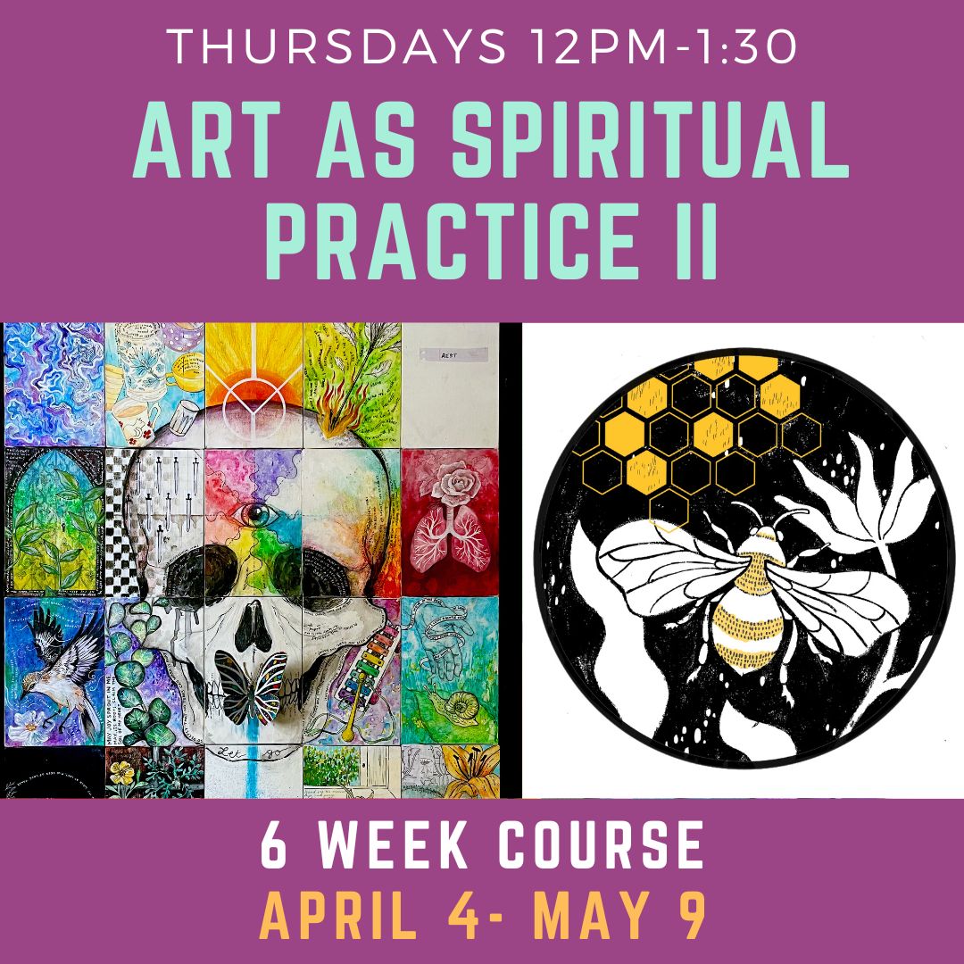 Poster titled "Art as Spiritual Practice" with pics of modern art.