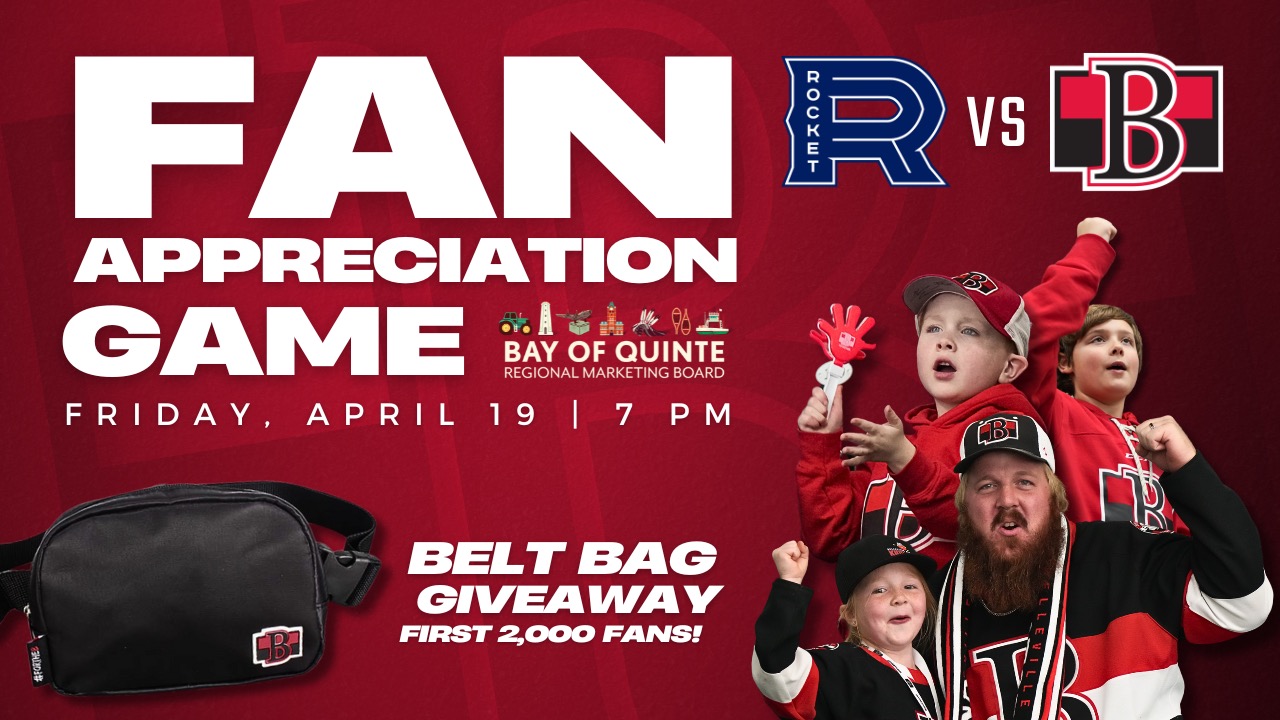 Poster titled "Fan Appreciation Game". Has photo of young family wearing sens gear cheering.
