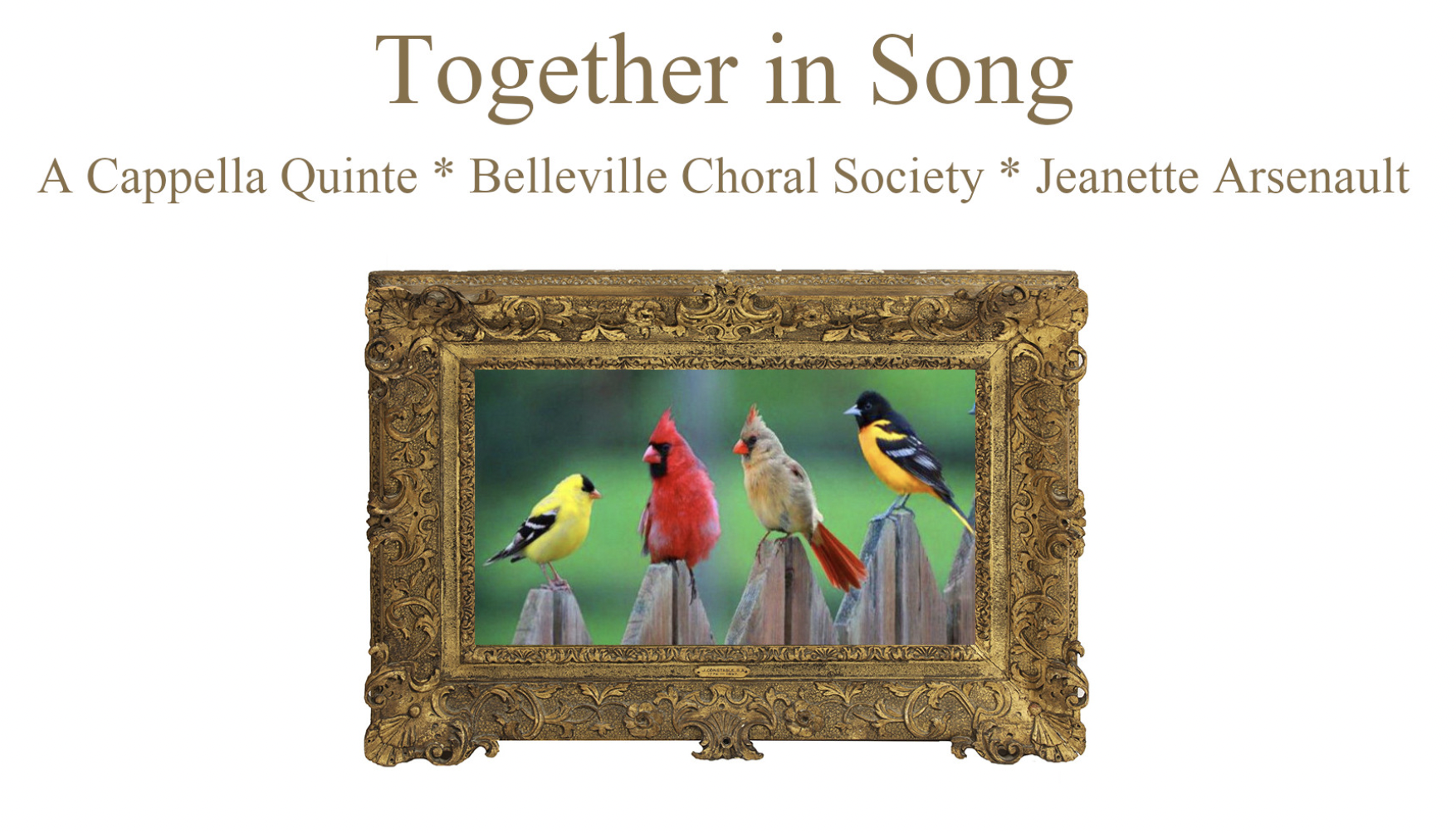 Poster titled "Together in Song" with photo of small birds.