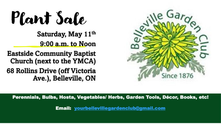 Poster titled plant sale with details. Has the Belleville Garden Club logo as well.