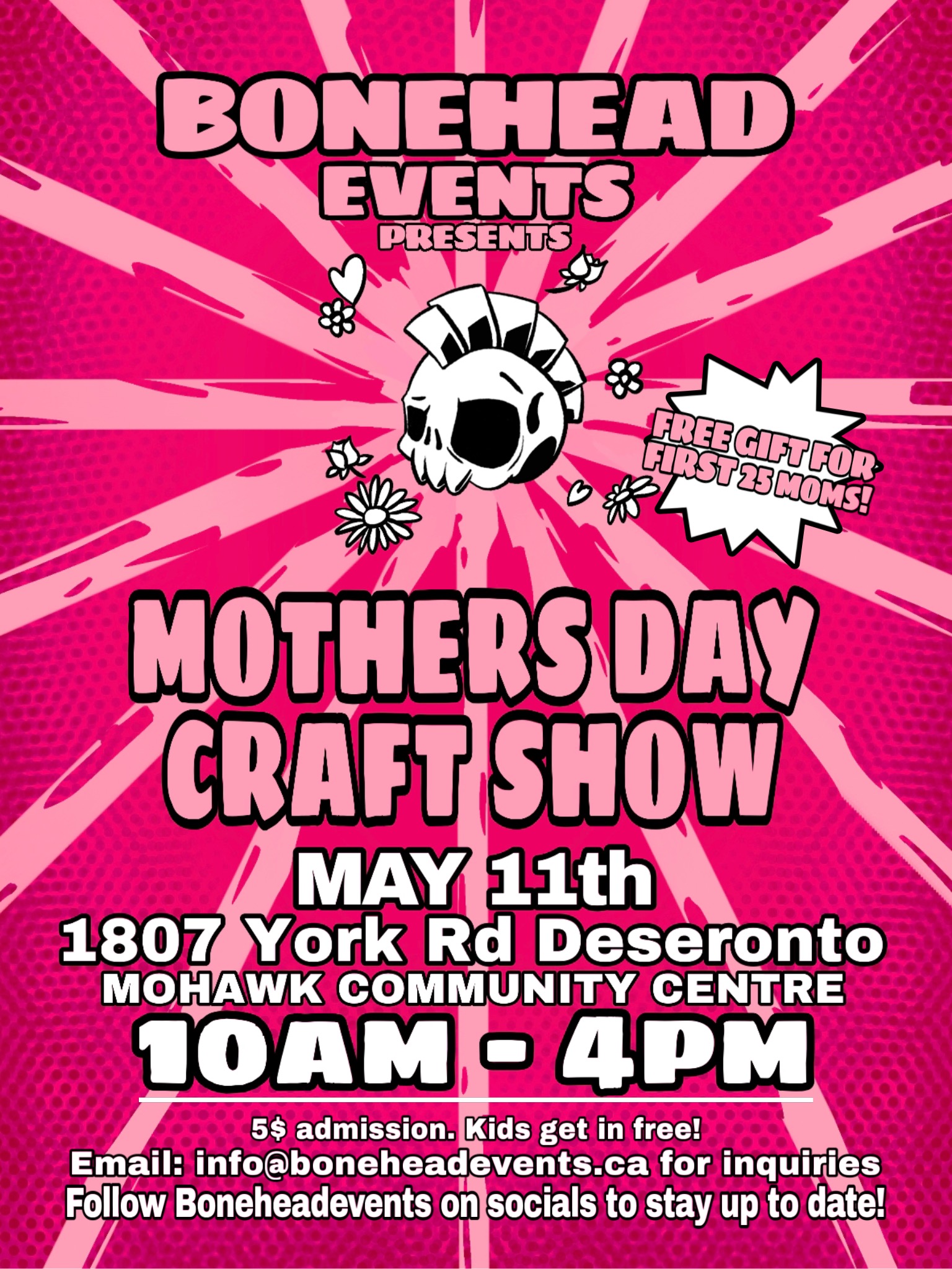 Poster titled "Mothers Day Craft Show" with a pink background.