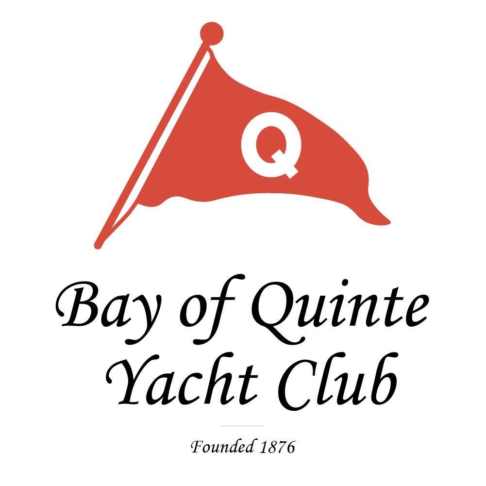 Logo for the Bay of Quinte Yacht Club with a red flag bearing the letter Q