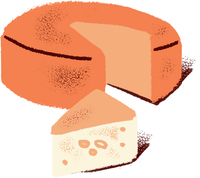 illustration of a wheel of cheese with a slice taken out of it
