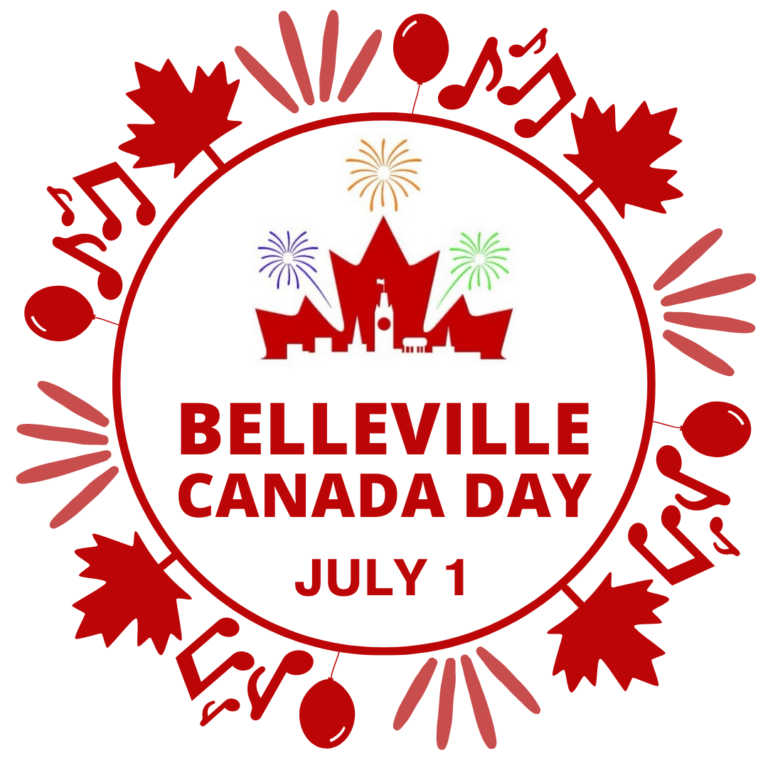 poster titled belleville canada day with maple leaf images