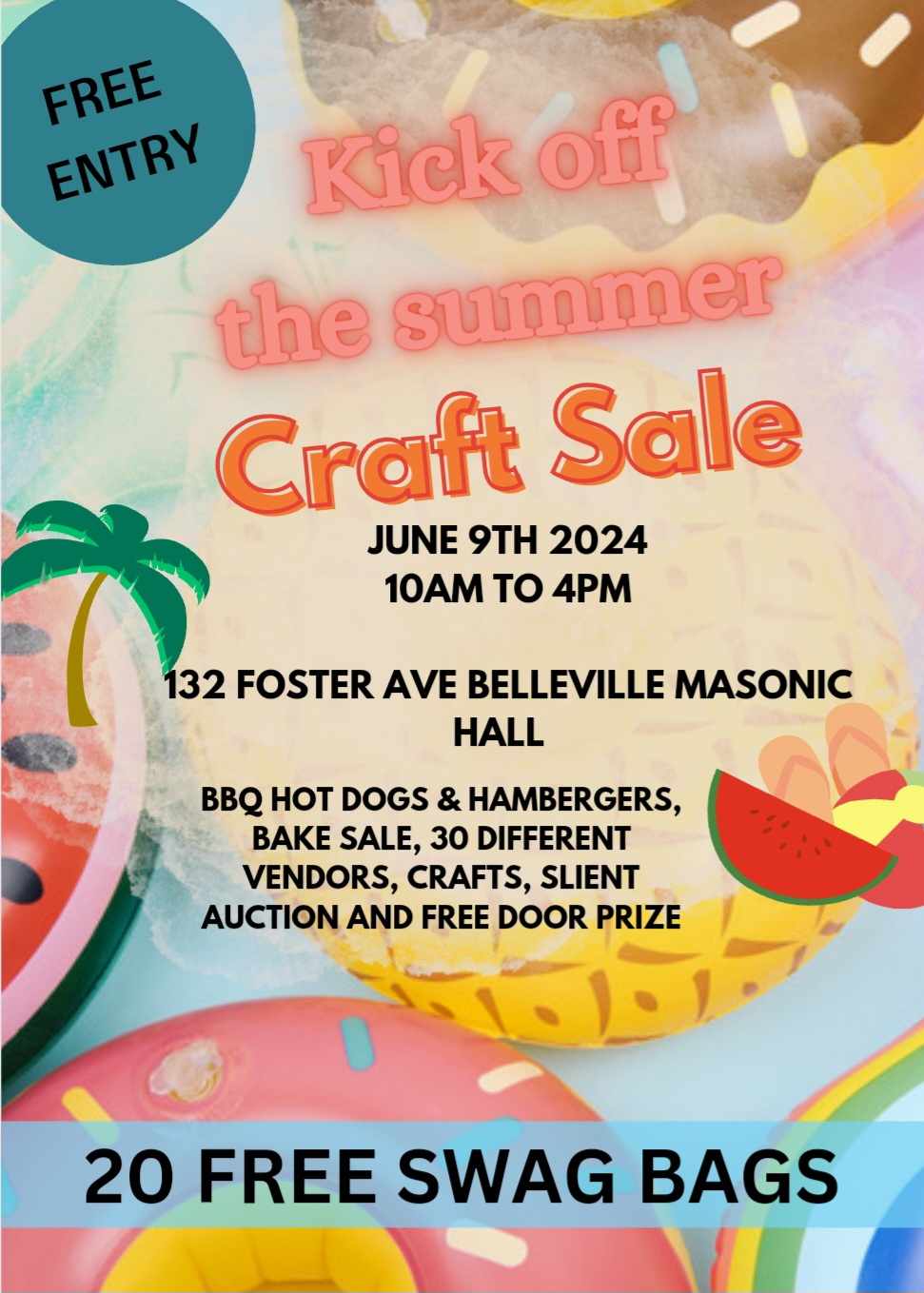Poster titled "craft sale" with graphics of summer themed items