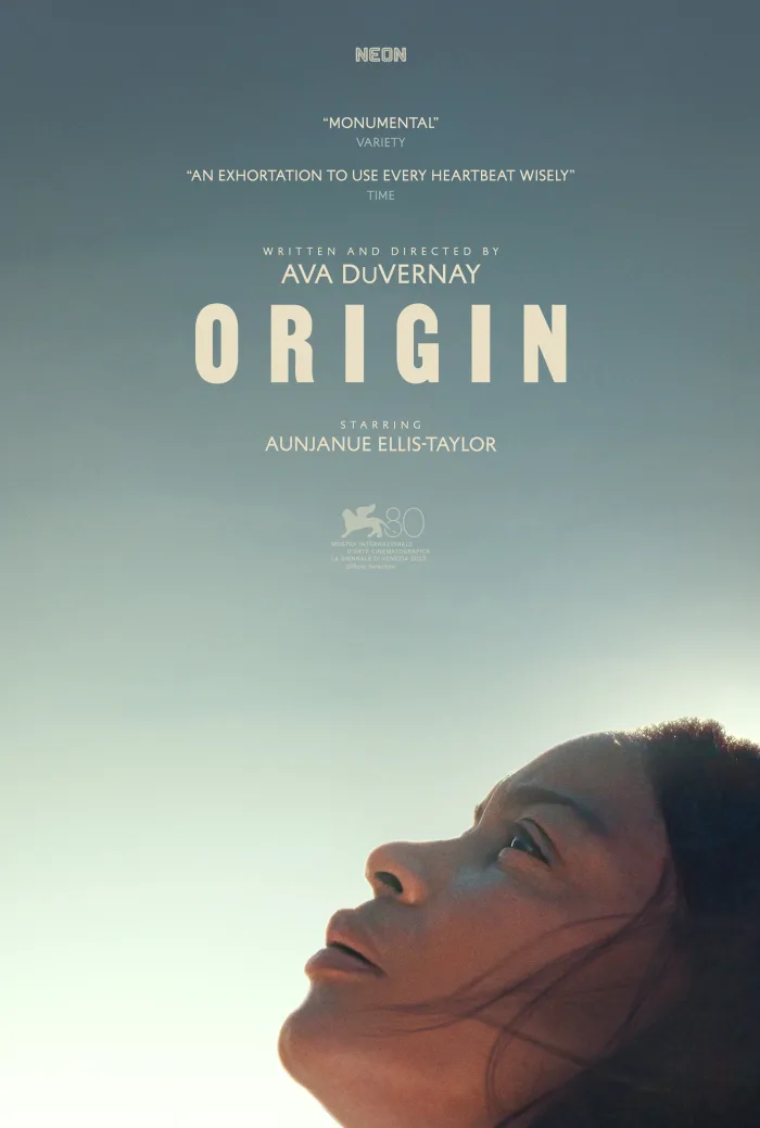 Movie poster titled "Origin" with photo of female lead character.