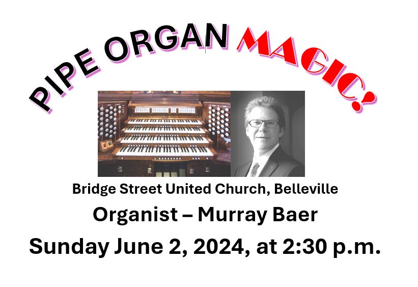 poster titled "pipe organ magic" with photo of the performer