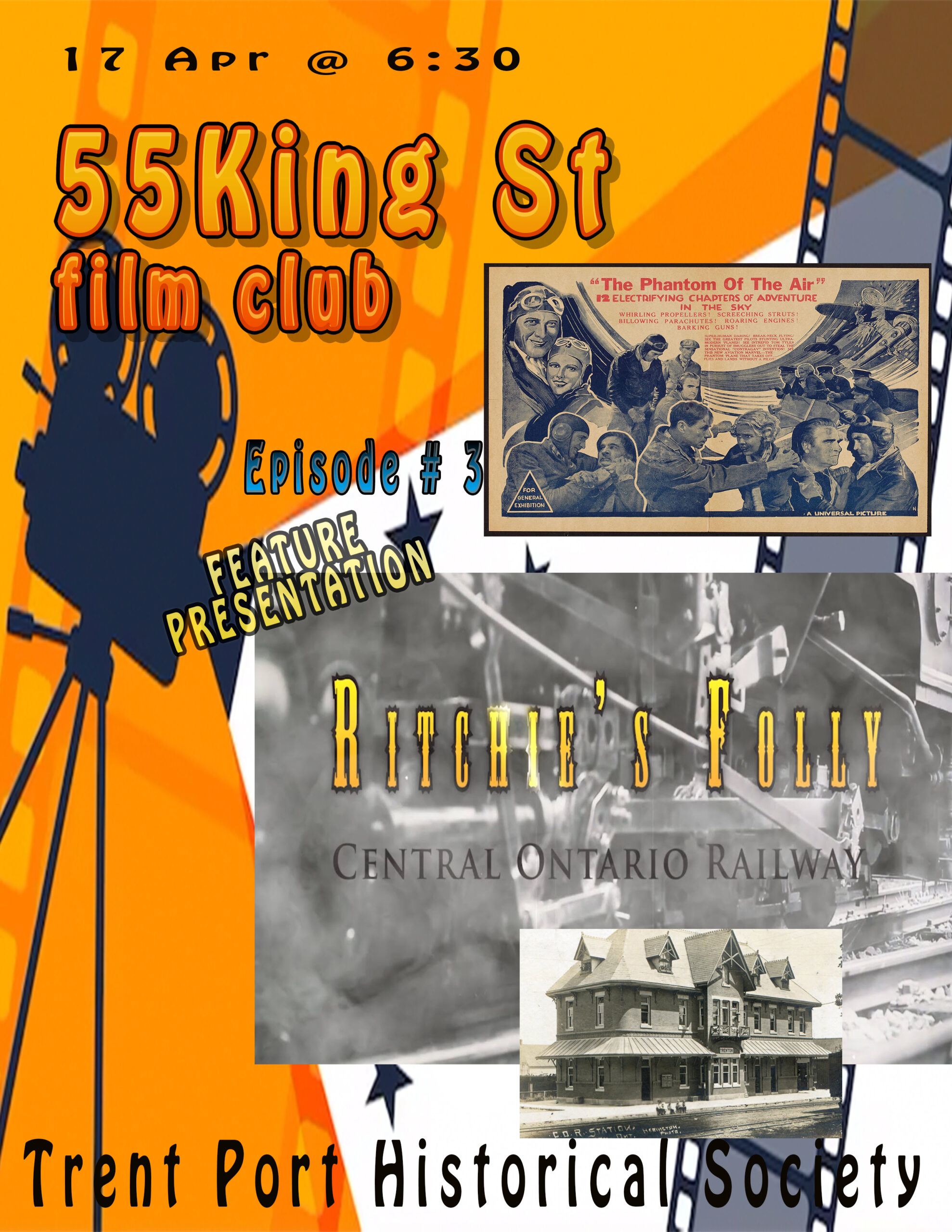 Event poster with stills from the film titled "55 King St Film Club"