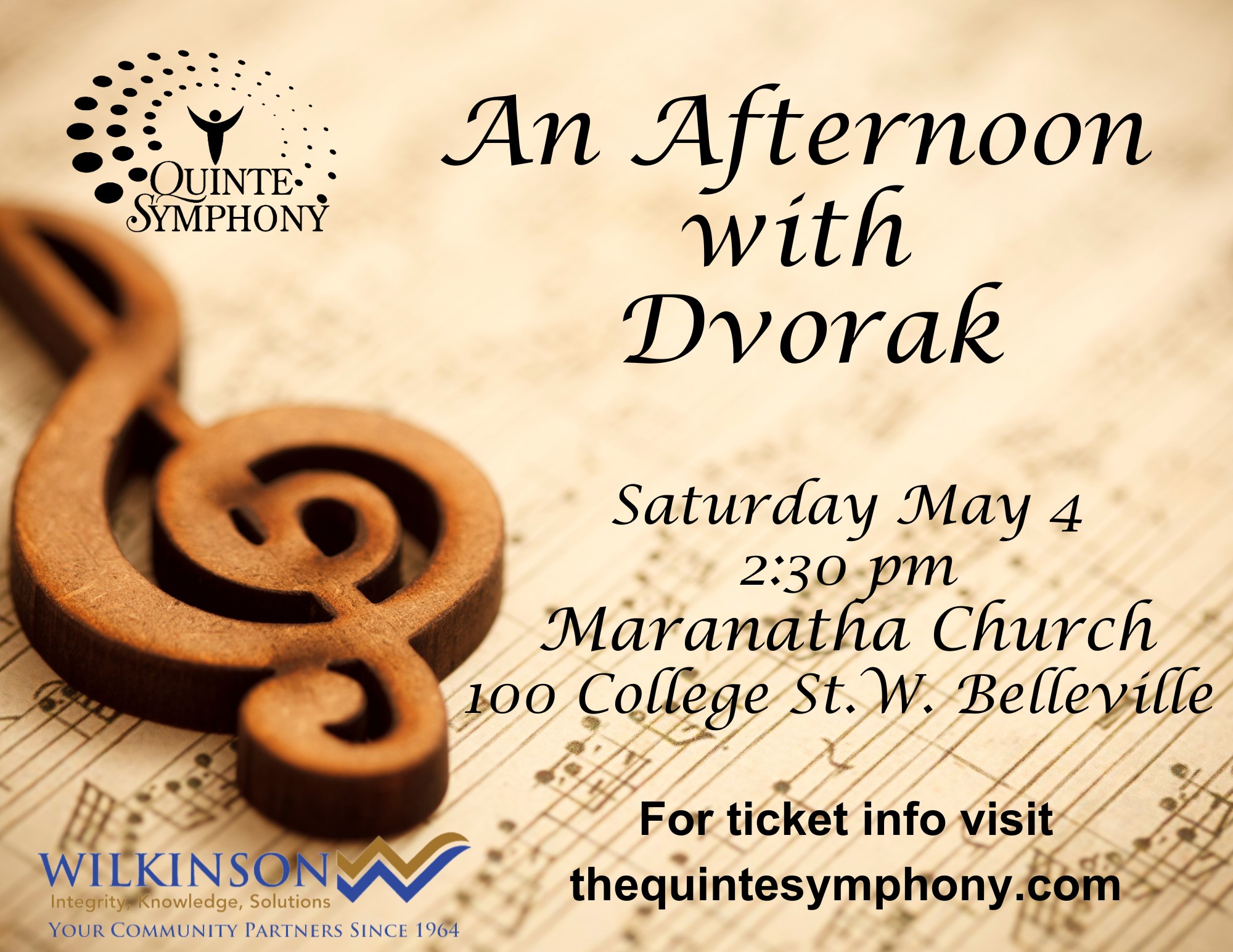 Poster titled "An Afternoon with Dvorak" with a carving of a treble clef.