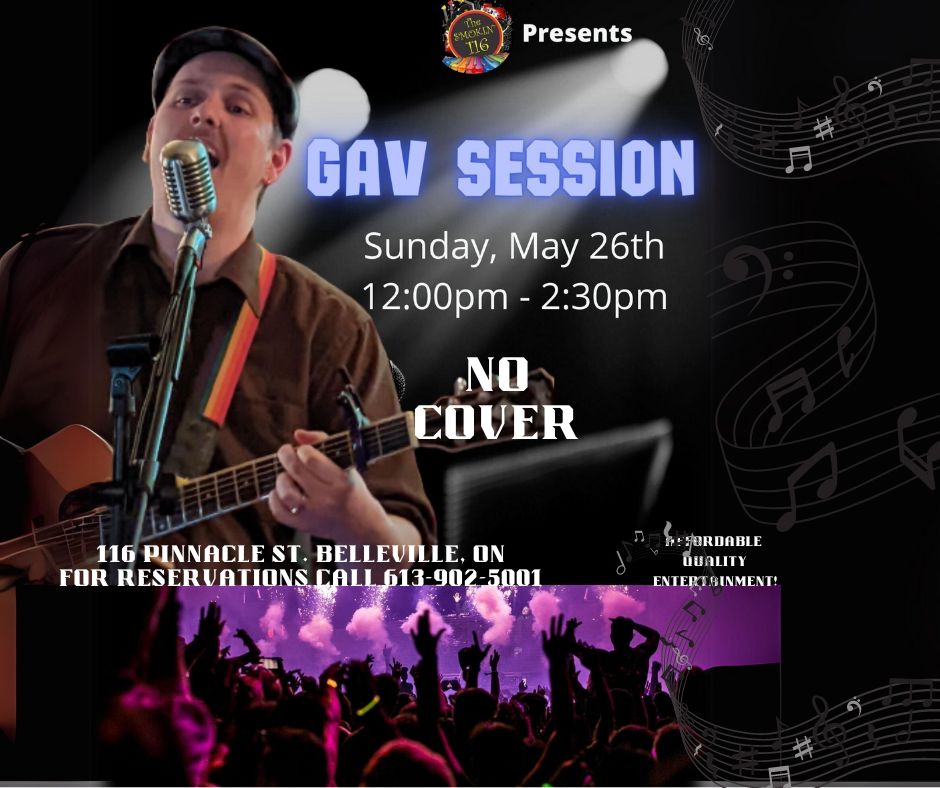 Poster for event with photo of performer named Gav Session.