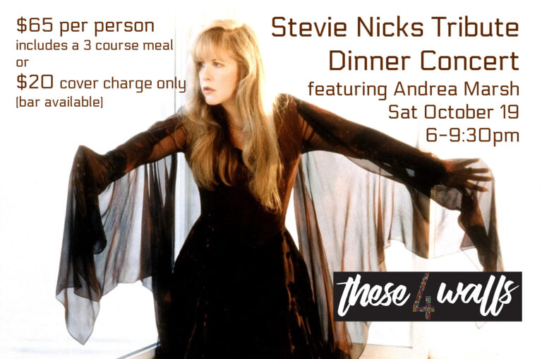 Photo of stevie nicks with event details on top