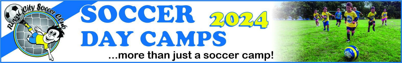 Poster titled Soccer Camp Days with photo of children playing soccer