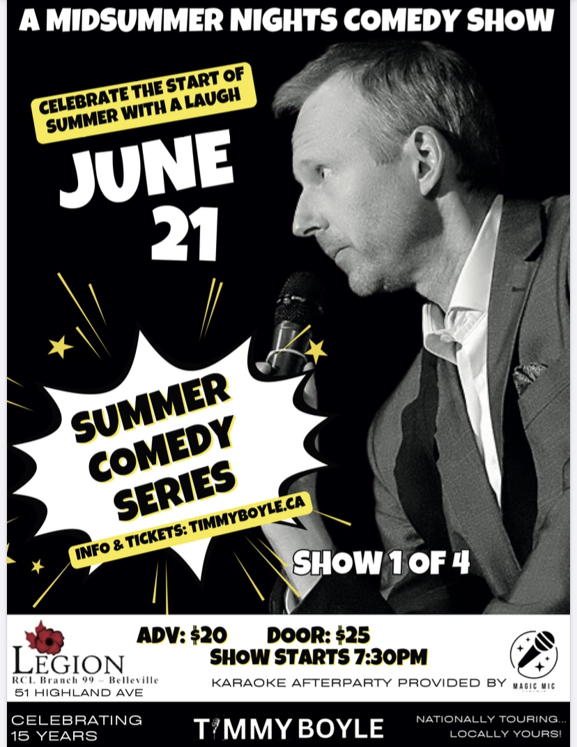 Event poster with show details and photo of comedian.