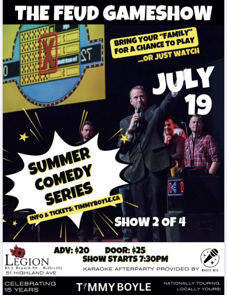 Poster for event with details and a photo of the comedian