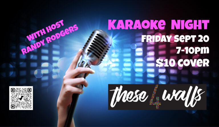 Poster with a karaoke mic and event details.